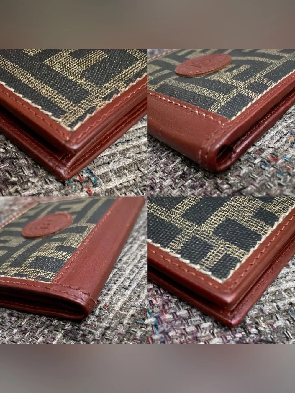 Fendi Brown and Beige FF Logo Bifold Wallet.